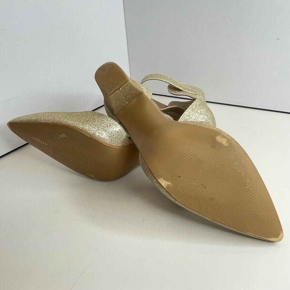 IDIFU Womens Gold Glitter Pointed Toe Ankle Strap Block Heel Pumps Shoes Size 10 - Picture 7 of 7